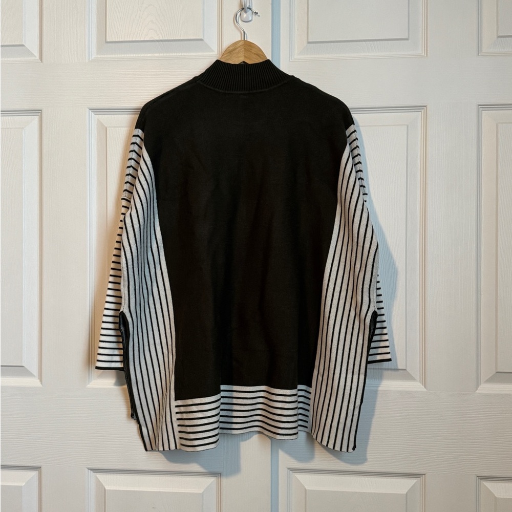 Dk Green and White Striped Womens Sweater